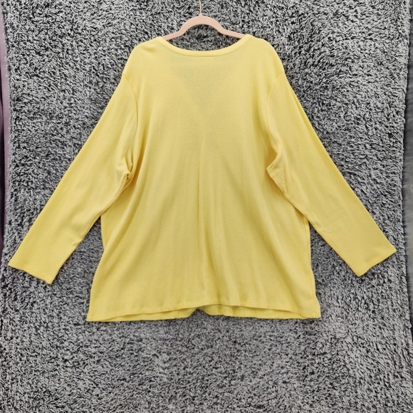 Woman Within Women Cottagecore Boho Embroidered Henley Top 3X Yellow Waffle Knit - Picture 4 of 16